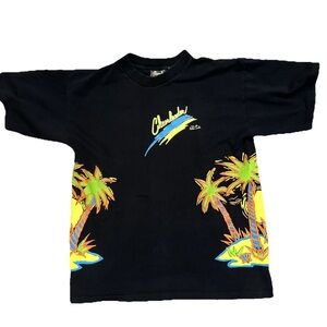 Vintage 90s Single Stitch T Shirt Large Made In USA Cheerleader Neon AOP Tee